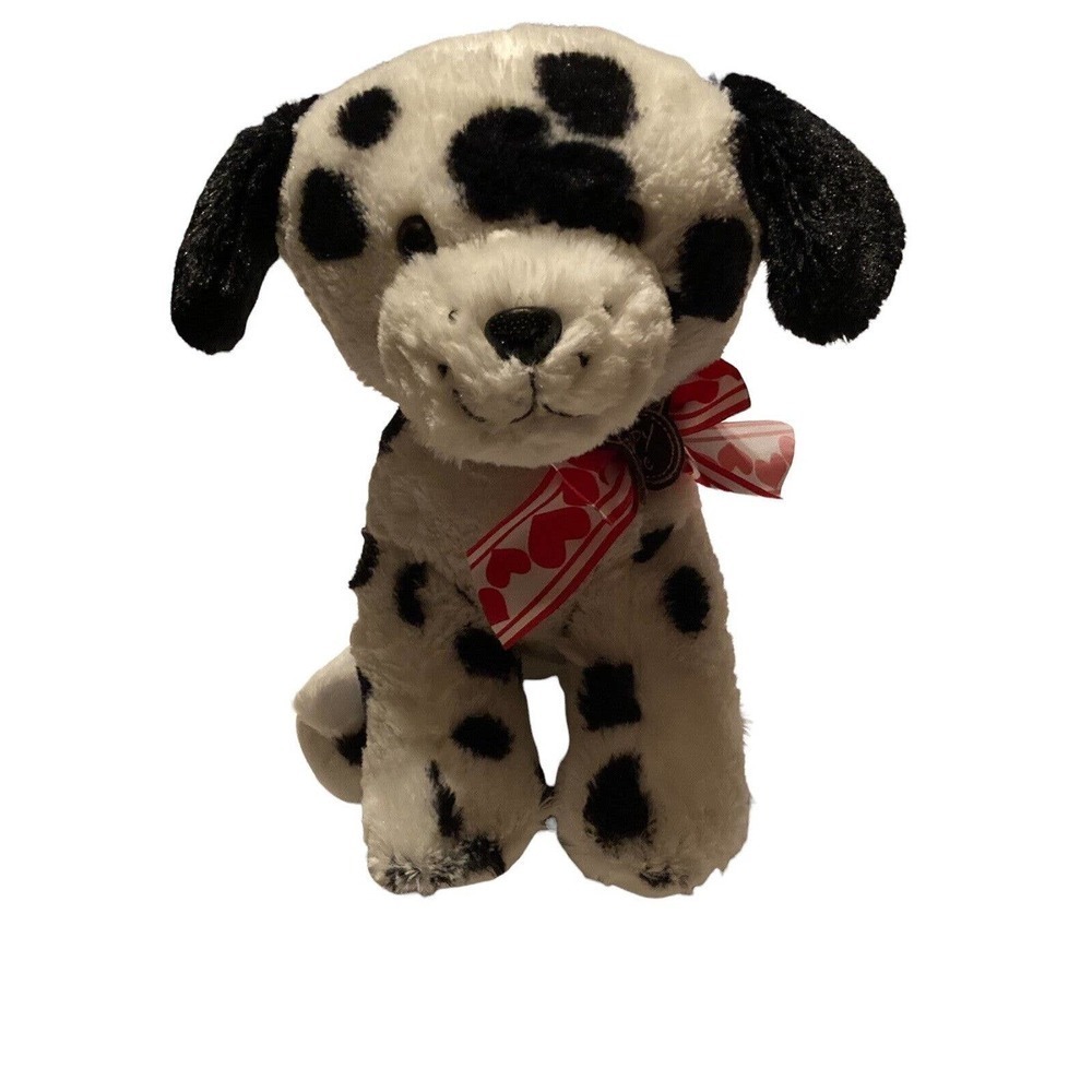 Hugfun Dalmatian Puppy Dog Plush Red & White Heart Bow Stuffed Animal Soft